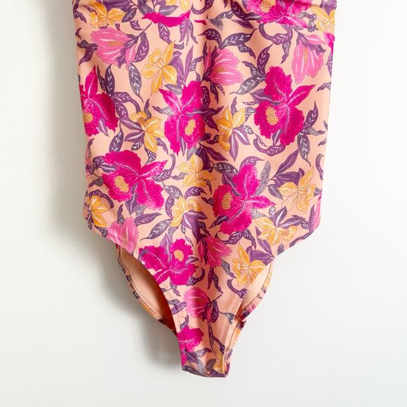 OLD NAVY Deep V Cross Back One Piece Swimsuit Peach Floral XXL - Picture 5 of 8